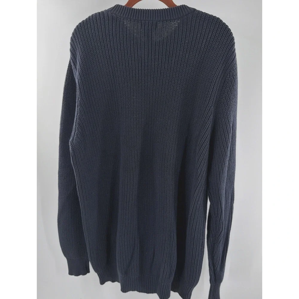 L.L. Bean Ribbed Sweater Men's XL Tall Blue Heavy Knit Cotton Crew Neck Retro